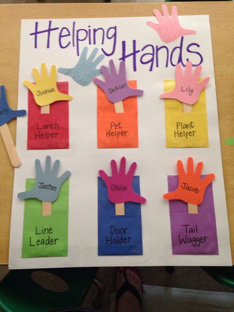 Helping Hands Preschool Jobs, Things To Keep Preschoolers Busy, Helping Hands Chart Classroom Jobs, Helping Hands Classroom Jobs, Friends With Helpful Hands Activities, Interactive Charts For Preschool, Who’s Here Today Board, Helping Hands Preschool, Preschool Welcome Activities