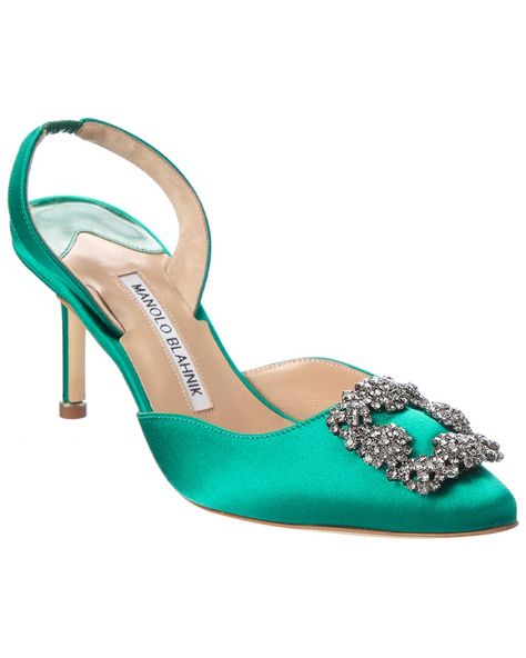 Manolo Blahnik Hangisli 70 Satin Slingback Pump In Green | ModeSens Manolo Blahnik Green, Manolo Blahnik Pumps, Pointed Toe Shoes, Winter Boots Women, Green Satin, Slingback Sandal, Slingback Pump, High Heels Stilettos, Ankle Straps