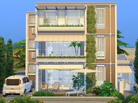 The Sims Resource - Sims 4 // Modern Apartment House // no CC House Floor Plans Sims, One Bedroom Apartment Ideas, The Sims 4 Apartment, Bedroom Apartment Ideas, Sims 4 Apartment, Sims 4 Modern House, Sims 4 City Living, British Cottage, The Sims 4 Lots