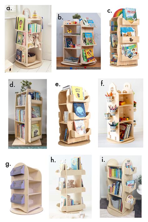 Books Shelves For Kids Room, Kid Books Storage, Rotating Storage Tower, Children Book Shelves, Montesorri Book Shelf, Bookshelves Montessori, Book Shelves Kids Room, Montessori Book Storage, Book Shelves For Kids Room