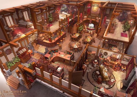 Guild Building Concept Art, Fantasy Guild Building, Adventurers Guild Art, Steampunk House Concept Art, Medieval Guild, Fantasy Guild, Adventures Guild, Fantasy Builds, Merchant Guild