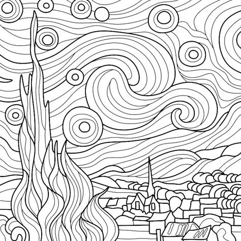 Full Page Doodle Pattern, Ipad Sketchbook, Stained Glass Coloring Pages, Black And White Line Drawings, Van Gogh Coloring, فنسنت فان جوخ, Art Coloring Pages, Istoria Artei, Arte Van Gogh