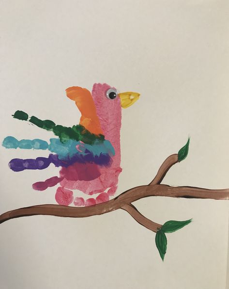 Parrot handprint and footprint! Handprint Crafts For Kids, Monkey Puzzle, Turkey Bird, Infant Room, Footprint Art, Handprint Crafts, Exotic Birds, Easy Crafts For Kids, Hand Print