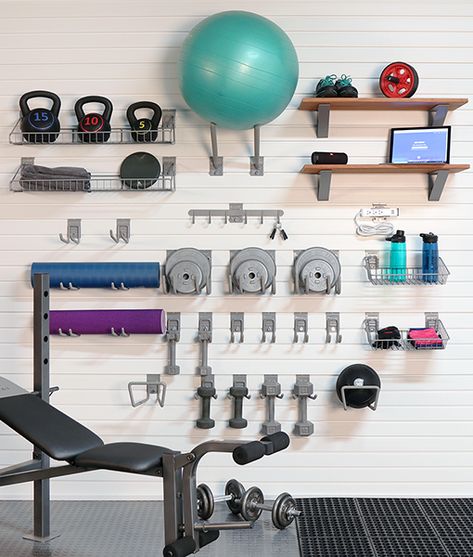 Small Home Gyms, Home Gym Organization, Home Gym Storage, Home Gym Basement, Gym Organizer, Gym Storage, Small Home Gym, Workout Room Home, Home Gym Garage