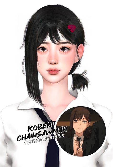 Csm Sims 4 Cc, Sims Characters Cc, Kobeni Sims 4 Cc, Sims Anime Hair, Sims 4 Anime Mods, Sims 4 Cc Half Up Half Down Hair Short, Kobeni Sims 4, Anime Character Sims 4 Cc, Tomie Sims 4 Cc