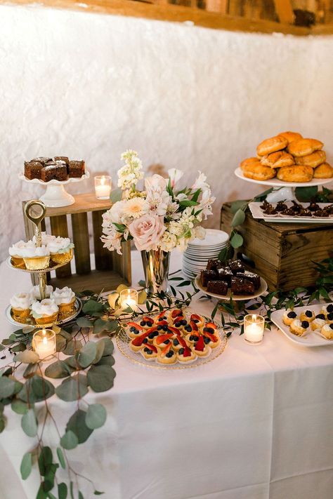 SOFT, ROMANTIC AND RUSTIC WEDDING // BALLS FALLS — Vineyard Bride // Southern Ontario's Wedding Resource Wedding Food Table Decorations Buffet, Wedding Buffet Decorations, Dessert Table Fall Wedding, Rectangle Table Setting Ideas Wedding, Dessert Wedding Reception Ideas, Wedding Dessert Table Ideas, Wedding Buffet Table, Food Table Decorations, Rustic Dessert Table