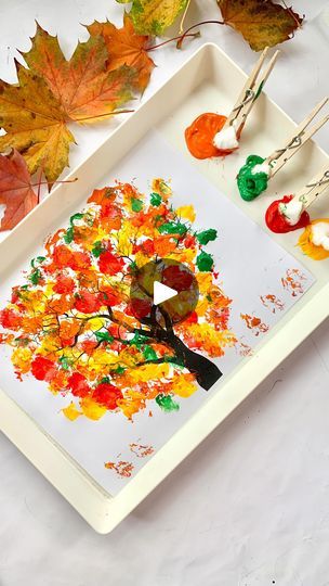 Autumn Paintings Easy, Diy Fall Art, Cotton Ball Painting, Fall Tree Craft, Tree Unit, Cotton Ball Crafts, Thanksgiving Tree, Tree Printable, October Crafts