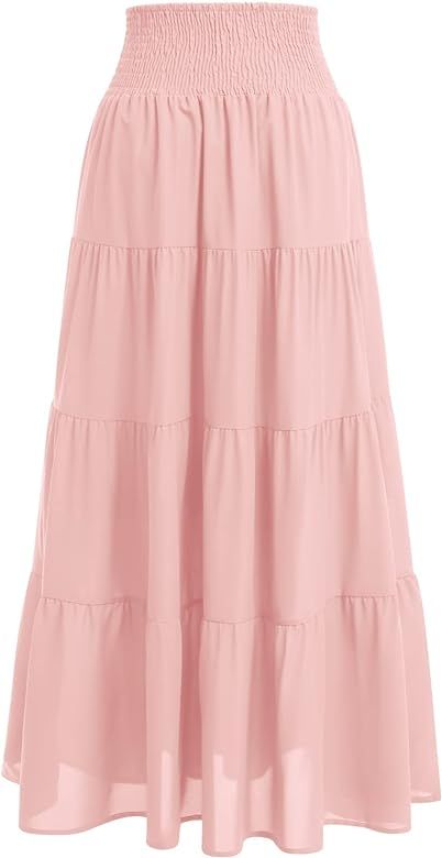 Amazon.com: Women's Boho Elastic High Waist A Line Ruffle Swing Beach Convertible Maxi Skirt Tired Pleated Layers Front Drawstring Long Skirt Casual Flowy Midi Skirts Smocked Strapless Tube Top Dress Pink XL : Clothing, Shoes & Jewelry Beach Convertible, Tired Skirt, Maxi Skirt Fall, Casual Maxi Skirt, Long Chiffon Skirt, Long Skirt Casual, Flare Maxi Skirt, Skirts Flowy, Pink Midi Skirt