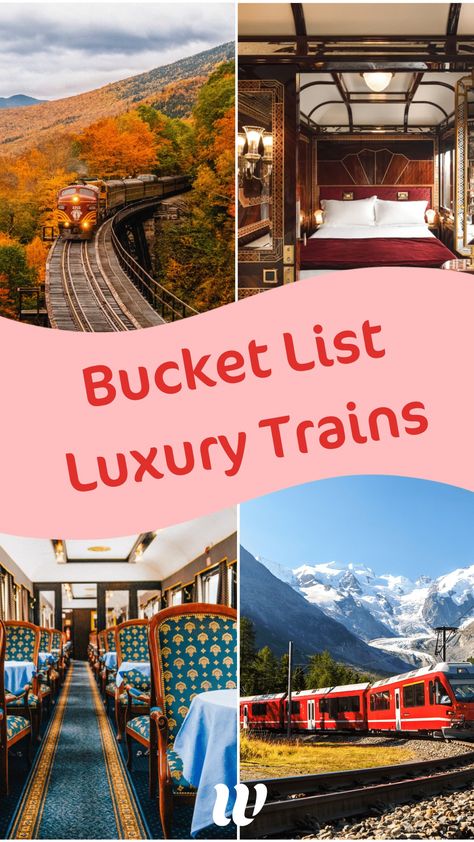 The most unique Luxury train rides to add to your bucket list, from overnight trains to wine experiences, these train journeys are epic, beautiful and unforgettable. From the Napa Valley wine train to the Orient Express train in Europe! The Orient Express Train, Train In Europe, Train Travel Usa, Orient Express Train, Luxury Trains, Overnight Train, Napa Valley Wine Train, Train Vacations, Wine Train