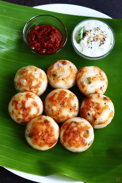 Paniyaram Recipe | Kuzhi Paniyaram Recipe - Sharmis Passions Paniyaram Recipes, Breakfast Pictures, Fermented Rice, Savory Rice, Urad Dal, Kerala Food, State Foods, Vegetarian Fast Food, Rice Ball