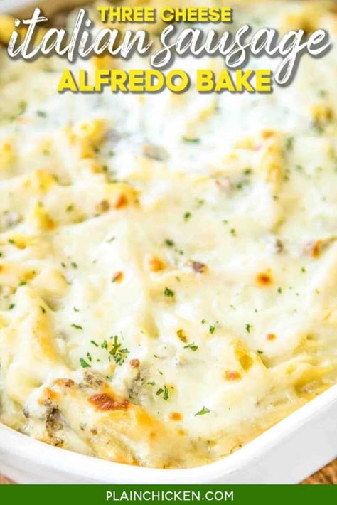 Italian Sausage Alfredo, Sausage Alfredo Bake, Sausage Recipes Potatoes, White Lasagna Recipe, Ricotta Pasta Bake, Sausage Alfredo Pasta, Sausage Ravioli, Alfredo Pasta Bake, Baked Pasta Casserole