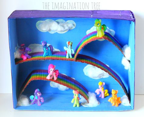 My little pony rainbow small world play box Shoe Box Crafts, Imagination Tree, My Little Pony Birthday Party, Pony Birthday Party, Little Pony Birthday Party, My Little Pony Party, Pony Birthday, Pony Party, Small World Play