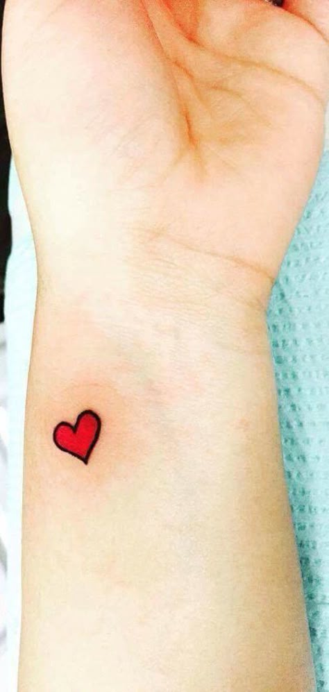 Orange Heart Tattoo, Heart Wrist Tattoos For Women, Heart On Wrist Tattoo, Small Heart Tattoo On Wrist, Small Red Heart Tattoo, Tiny Heart Tattoo, Red Heart Tattoo, Belly Button Tattoos, Emoji Tattoo