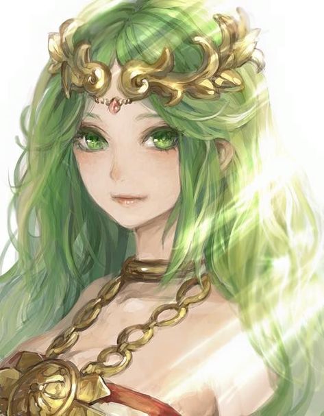 Nature Goddess, Kid Icarus, Colored Hair, Anime Princess, 판타지 아트, Art Beautiful, Green Hair, An Anime, Manga Drawing