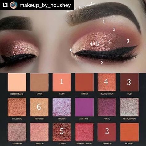 Eyeshadows Ideas, Desert Details, Huda Beauty Eyeshadow Palette, Huda Beauty Eyeshadow, Huda Beauty Palette, Huda Beauty Desert Dusk, Eyeshadow Tutorials, Makeup Pictorial, Huda Beauty Makeup