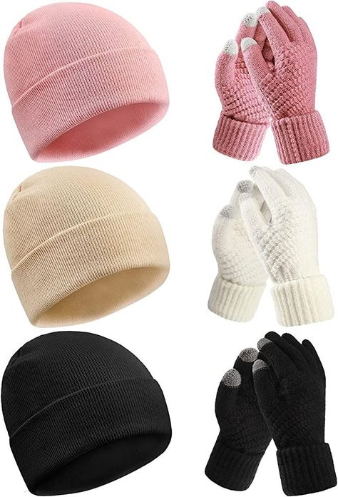 - 3 Beanie hats and 3 pairs of matching touchscreen gloves - Warm knit material - Comes in a variety of colors Winter Beanie Hat, Soft Gloves, Winter Cap, Lazy Outfits, Winter Hats Beanie, Classy Casual Outfits, Touch Screen Gloves, Winter Beanie, Fashion Mistakes