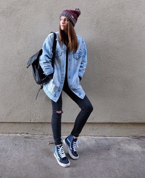 Jean Jacket Outfits Spring, Sk8 Hi Outfit, Vans Shoes Outfit, Estilo Vans, Outfit Vans, Tomboy Stil, Vans Outfits, Vans Old School, Outfits Con Jeans