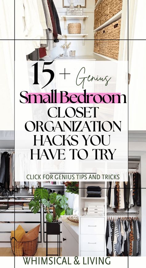 16 Clever Small Closet organization hacks to make your bedroom closet work overtime Tiny Bedroom Closet, Small Bedroom Closet Organization, Small Bedroom Closet, Bedroom Closet Organization, Closet Organization Hacks, Small Closet Organization Bedroom, Small Closet Organization, Small Closet, Tiny Bedroom