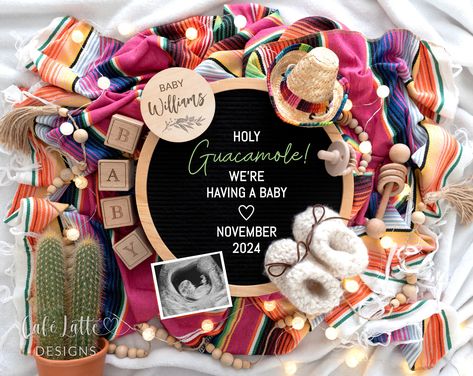 Cinco de Mayo Baby Announcement Social Media, Boho Pregnancy Announcement, Editable Digital DIY Template, Holy Guacamole We're Having a Baby Mexican Baby Announcement, Mexican Pregnancy Announcement, Boho Pregnancy Announcement, Baby Announcement Social Media, Baby Due Date Calendar, Pregnancy Announcement Template, Mexican Babies, Serape Blanket, Holy Guacamole