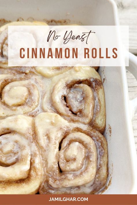 No Yeast Cinnamon Rolls Recipe Dessert Party Bake Baking Rolls Without Yeast, Cinnamon Rolls No Yeast, Cinnamon Rolls Without Yeast, Rolls No Yeast, Yeast Cinnamon Rolls, No Yeast Cinnamon Rolls, Christmas Morning Recipes, Quick Cinnamon Rolls, Gooey Cinnamon Rolls