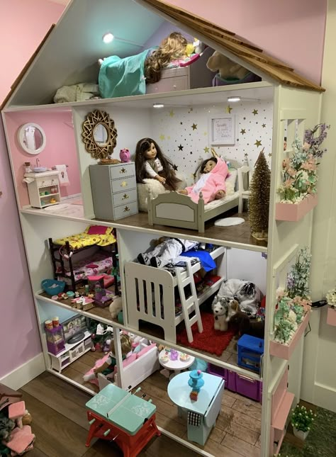 American girl dollhouse furniture and accessories for 18” dolls Our Generation Doll Storage, Our Generation Doll House, Doll House Storage, Dollhouse Build, American Doll House, Big Doll House, Doll Organization, Ag Doll House, American Girl House