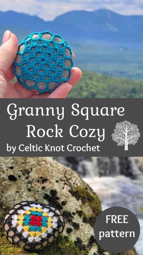 Granny Square Cozy - FREE pattern by Celtic Knot Crochet Celtic Granny Square Crochet, Crocheted Rocks, Crochet Celtic, Crochet Rocks, Celtic Knot Crochet, Angels Crochet, Crochet Kindness, Crochet Stone, Wrapped Stones