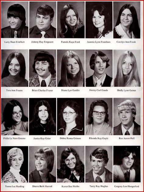 1970s Hair, 1970s Hairstyles, Yearbook Photos, Yearbook, Vintage Photos, 1970s, Collage, Movie Posters, Hair