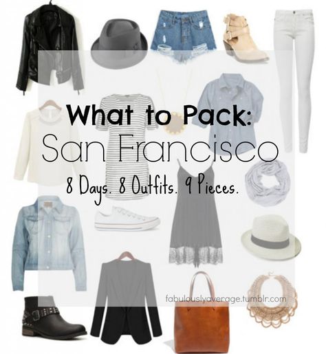 What to Pack: San Francisco  8 days, 8 outfits, 9 pieces Outfits For San Francisco Summer, Outfits For San Francisco, San Francisco Outfit Summer, San Francisco Outfit, Cali Trip, California Outfits, Travel Capsule Wardrobe, Travel Capsule, Pack Light