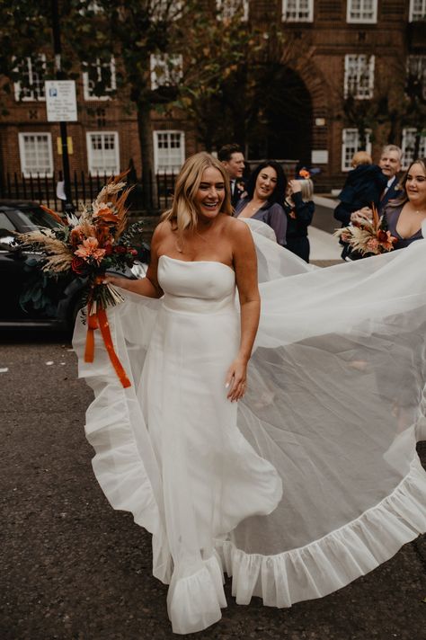 Beautiful bride Jemma wears the Oliver dress and Moon skirt | Wedding dress by Halfpenny London Halfpenny Wedding Dress, Skirt Wedding Dress, Halfpenny London, London Bride, Olive Dress, London Wedding, Silk Organza, Bridal Designs, Happy Couple