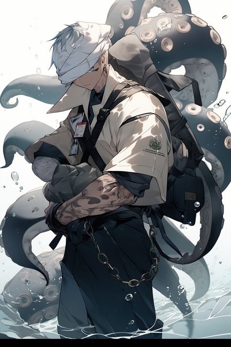 Anime Octopus Guy, Octopus Human, Octopus Character Design, Anime Octopus, Octopus Man, Monster Boy, Animated Man, Seven Deadly Sins Anime, Fantasy Monster