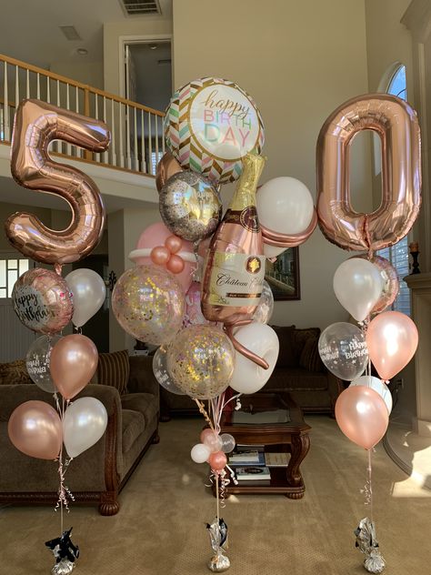 Rose Gold And Pink 50th Birthday Party, Rose Gold 90th Birthday, Party Ideas For Moms Birthday, 50th Birthday Ideas For Women Balloons, 60th Birthday Ideas For Mom Rose Gold, 50th Birthday Ballons Decoration, 50th Bday Party Decor Ideas For Women, 50 Birthday Balloon Bouquet, 51st Birthday Ideas Women Party