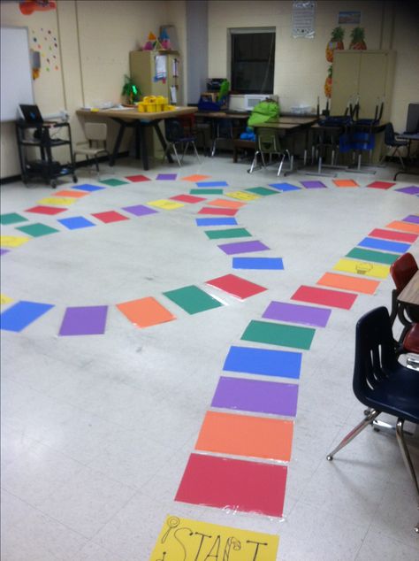 I made a life size Candyland game board for my 5th graders standardized test prep. They loved it, it was fun, and a great way to prepare for a test without stressing my students out :) Life Size Candy Land, Candyland Games, Life Size Games, Testing Motivation, Staar Test, Math Night, Family Literacy, Primary Singing Time, Classroom Transformation