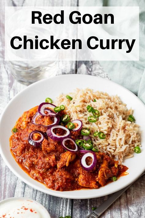 Red Goan Chicken Curry Goan Curry Recipe, Goan Chicken Curry, Homemade Curry Recipe, Veg Meals, Curry Recipes Easy, Red Curry Chicken, Homemade Curry, Goan Recipes, Red Chicken