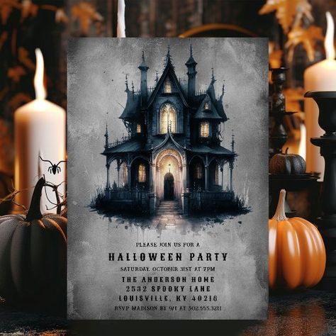 Gothic Victorian Haunted House Halloween Party Invitation Victorian Haunted House, Eerie Illustration, Unique Halloween Party Ideas, Scary Halloween Invitations, House Halloween Party, House Party Invitation, Victorian Party, Haunted House Halloween Party, Haunted House Halloween