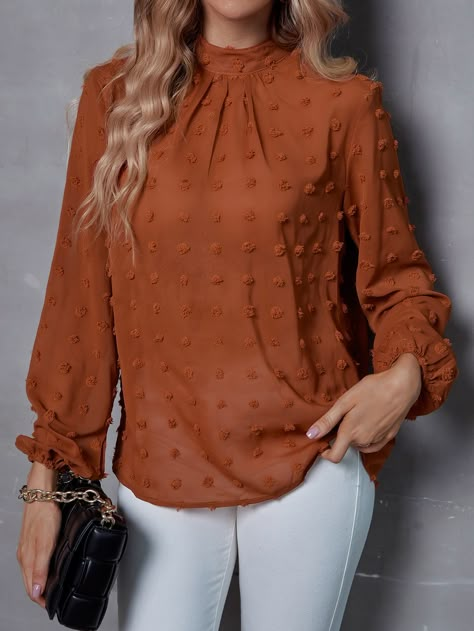 Western Tops For Women Classy, Western Tops For Women, Winter Blouses, Lantern Sleeved Blouses, Fall Blouse, Mock Neck Blouse, Western Tops, Long Sleeve Casual Dress, Puff Sleeve Blouse