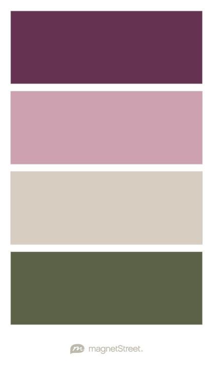 Plum And Olive Green Wedding, Green Plum Color Palette, Mauve Olive Color Palettes, Purple Green Cream Color Palette, Moss Green Bedroom Colour Palettes, Olive Green And Purple Color Palette, Olive And Plum Bedroom, Olive Green And Mauve Wedding, Mauve Green Wedding