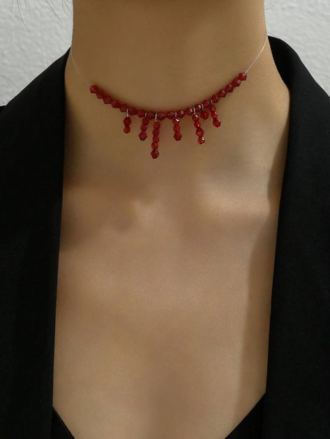 Gender:Women \nMaterial:PMMA \nStyle Type:Halloween \n Choker Patterns, Diy Choker, Gift Embroidery, Necklace Gothic, Halloween Style, Gothic Halloween, Estilo Punk, Girl Jewelry, Beaded Choker Necklace