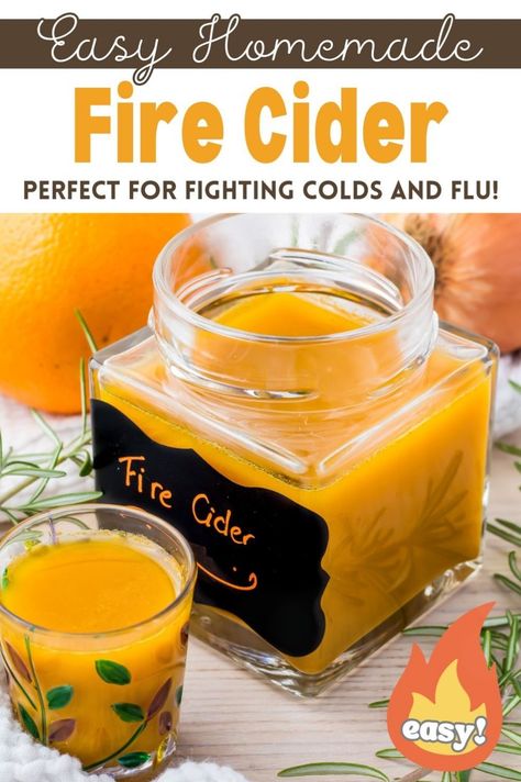 Discover the benefits of this authentic Appalachian fire cider recipe made with apple cider vinegar, honey, and a spice blend that fights inflammation and sickness. This DIY recipe is a fast and tasty immune system tonic with a shelf life perfect for year-round use. Whether you need a cold remedy, a marinade, or a salad dressing, this vinegar-based health shot does it all. Easy to make, kid-approved, and so good for gut health! Natural Drinks For Colds, Herbal Remedies For Chest Congestion, Early Cold Remedies, Whiskey Cold Remedy, Fire Honey Recipe For Colds, Acv Cold Remedy, Easy Fire Cider Recipe, Fire Cider Recipes, Diy Fire Cider