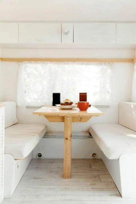 RV Dinette Replacement Ideas That Are Functional and Stylish Rv Dinette Replacement, Rv Table Ideas, Rv Dinette, Caravan Interior, Diy Rv, Dinette Tables, Dining Design, Timber Panelling, Plywood Panels