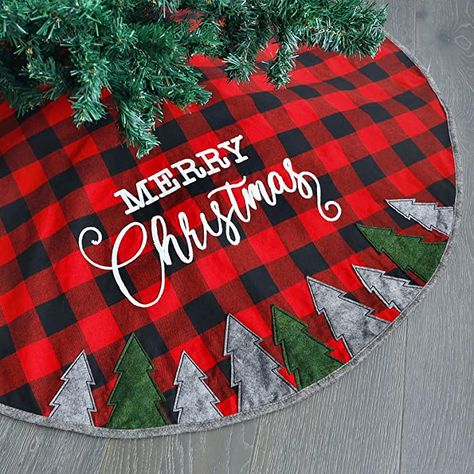 Black Plaid Christmas Tree, Christmas Red And Black, Tree Skirt Ideas, Red Christmas Tree Skirt, Plaid Tree Skirt, Christmas Tree Mat, Skirts Patterns, Christmas Tree Skirts Patterns, Plaid Christmas Tree Skirt