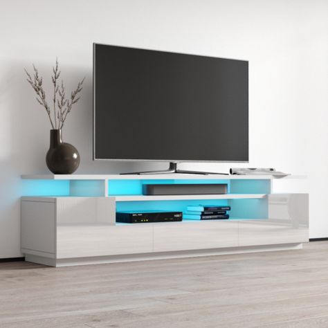 Simple Tv Stand, Modern Tv Room, Grey Tv Stand, Tv Stand Designs, Stand Tv, Console Tv, Light System, Tv Unit Design, Modern Tv Stand