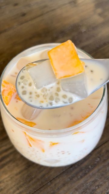 Mango Bango Recipe, Mango Tapioca Recipe, Mango Sago Recipe, Mango Bango, Tapioca Dessert, Coconut Tapioca, Sago Recipes, Tapioca Recipes, Mango Desserts