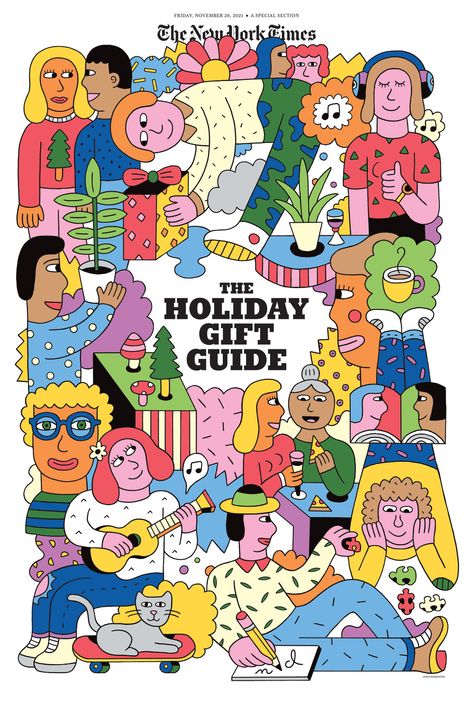 New York Times Gift Guide - Andy Rementer New York Christmas Outfits, Guided Art, Cartoon Character Design, Editorial Illustration, Colorful Paintings, Painting Illustration, Student Art, Holiday Gift Guide, Children Illustration