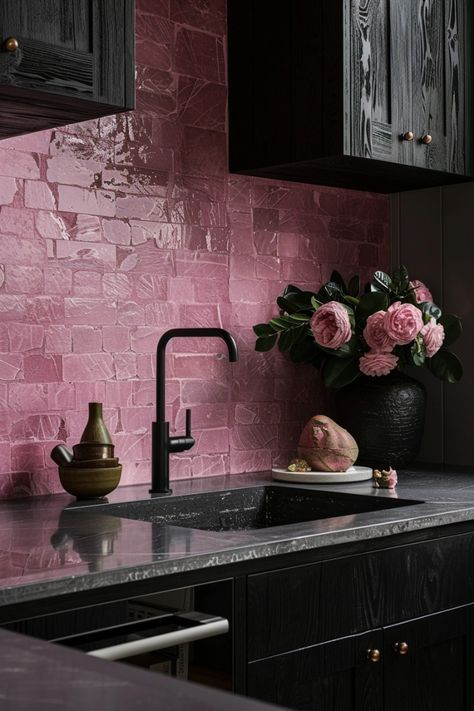 Pink Kitchen Tiles, High End Kitchen Design, Pink Kitchen Ideas, Pink Kitchens, Minimalist Maximalist, Minimal Kitchen, High End Kitchens, Dreamy Room, Pink Kitchen