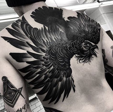 Raven Back Tattoo | Tattoo Ideas Black Back Tattoo, Bird Tattoo Neck, Tato Phoenix, Bird Tattoo Sleeves, Bird Tattoo Back, Bird Tattoo Men, Phoenix Bird Tattoos, Backpiece Tattoo, Vogel Tattoo