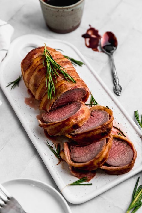 Bacon-Wrapped Beef Tenderloin | Cravings Journal Wine Reduction Sauce, Bacon Wrapped Tenderloin, Brisket Marinade, Bacon Wrapped Beef, Red Wine Reduction Sauce, Reduction Sauce, Red Wine Reduction, Beef Tenderloin Recipes, Tenderloin Recipes