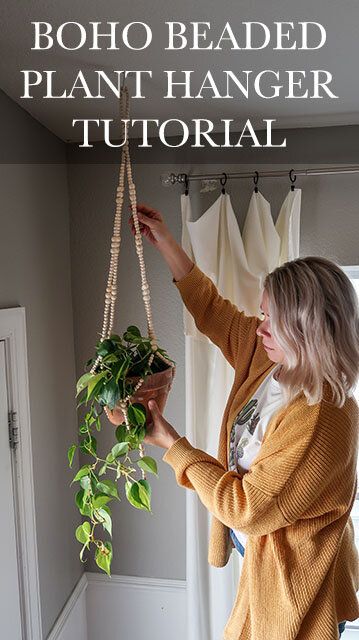 Boho Hanging Plants Diy, Beaded Plant Hangers Diy, Beaded Plant Hangers, Bead Plant Hanger, Make A Plant Hanger, Beaded Macrame Plant Hanger, Bead Plant, Home Projects Diy, Macrame Hanging Basket