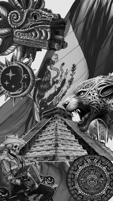 #aztec #mayan #art #chicanoart #pyramid #Quetzalcoatl#mexico #blackandwhite #sunandmoom #jaguar #serpent Aztec Quetzalcoatl Art, Quetzalcoatl Art, Quetzalcoatl Tattoo, Jaguar Wallpaper, Aztec Warrior Tattoo, Aztec Tattoos Sleeve, Aztec Pyramids, Mexico Wallpaper, Aztec Artwork