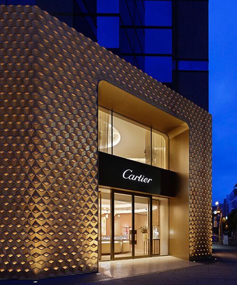 Cartier Store, Facade Engineering, Retail Facade, Shop Facade, Wood Facade, Wooden Facade, Hinoki Wood, Shop Front, Pattern Texture