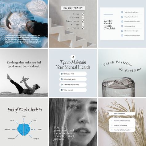 240 Mental Health Instagram post, portrait and stories templates with content prompts. BONUS 12 Instagram highlight covers and 15 carousel post included. #captionsforinstagram #instaphotoideas #instagramcaptions #instagramstoryideas #quotesinstagram #instagramfeedideas #mentalhealthcheckin #instagramhighlightcovers #instagramhighlighticons #instagrampictureideas #instagramstorytemplate #template #etsy #canva #engagementpostssocialmedia #instagrampostideas #instagramposttemplate #instagramstory Health Content Ideas For Instagram, Therapy Instagram Posts, Mental Health Instagram Ideas, Therapy Website Design, Instagram Feed Organizer, Instagram Infographic, Therapy Website, Instagram Design Layout, Carousel Post